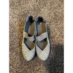 Bernie Mev Comfi Pewter Woven Comfort Mary Jane Flats Shoes Women 8.5 39 NEW